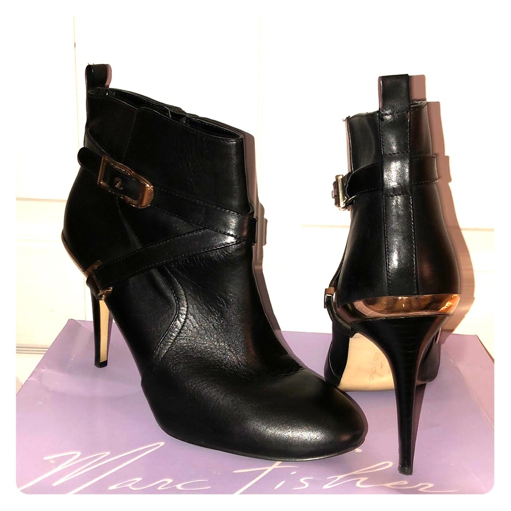 Marc Fisher Black & Gold Heeled Boots